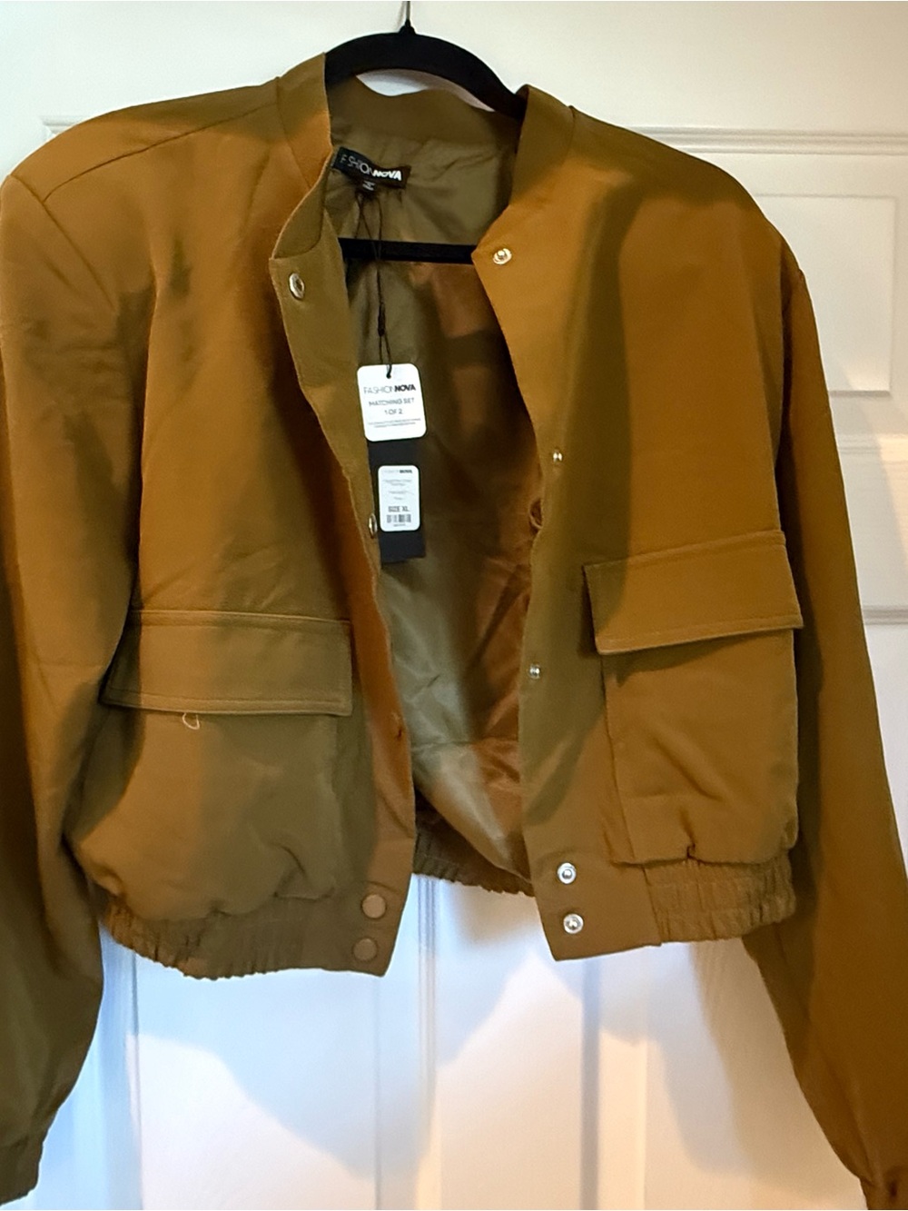 Fashion Nova Cropped Bomber Jacket in Olive
